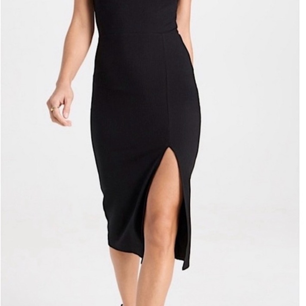 Reformation Cassie dress, Black Midi Dress with Square Neckline